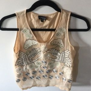 Cream embellished tank top